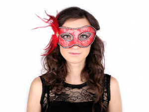 Karnevalová maska - škraboška krajka s peřím