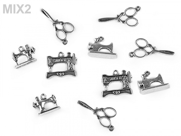 Mix přívěsků - nůžky, šicí stroj