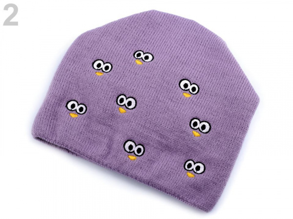 Dětská zimní čepice s výšivkou očí, svěšená