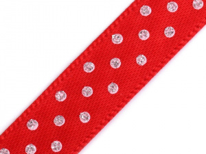 Saténová stuha s puntíky a glitry šíře 10 mm