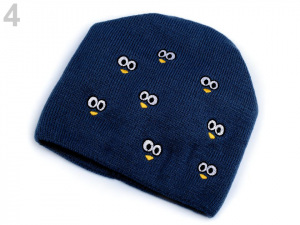 Dětská zimní čepice s výšivkou očí, svěšená