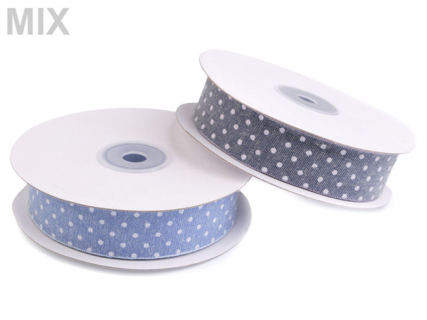Bavlněná stuha s puntíky jeans šíře 25 mm