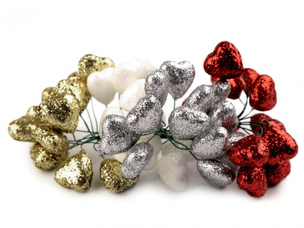 Srdce na drátku s glitry Ø19 mm