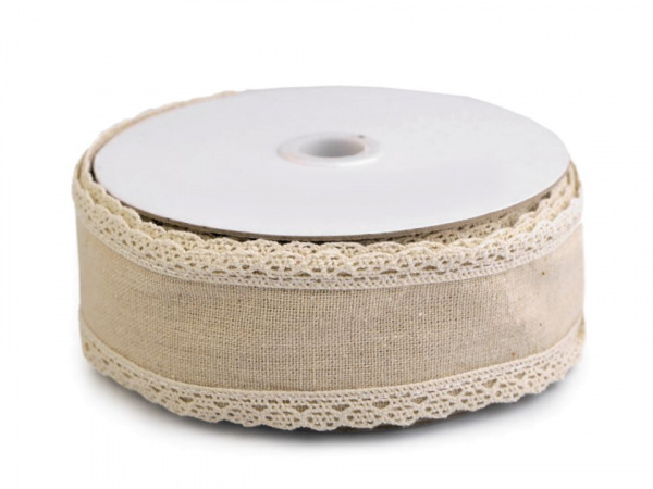 Bavlněná stuha s krajkou a drátem šíře 50 mm
