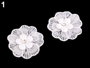 Textilní květ 3D Ø45 mm s kamínkem