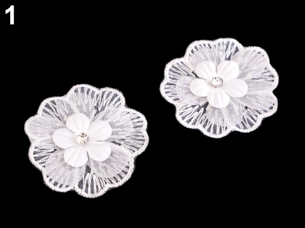 Textilní květ 3D Ø45 mm s kamínkem