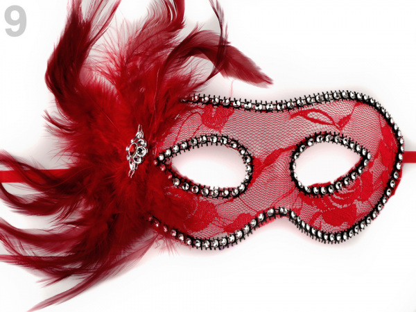 Karnevalová maska - škraboška krajka s peřím