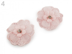 Textilní květ 3D Ø45 mm s kamínkem