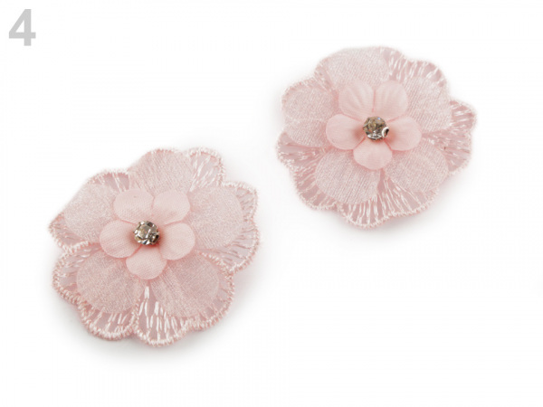 Textilní květ 3D Ø45 mm s kamínkem