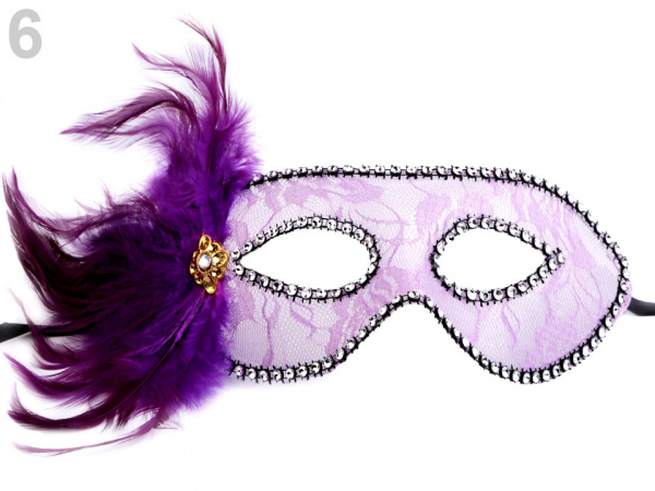 Karnevalová maska - škraboška krajka s peřím