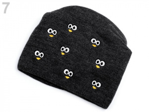 Dětská zimní čepice s výšivkou očí, svěšená