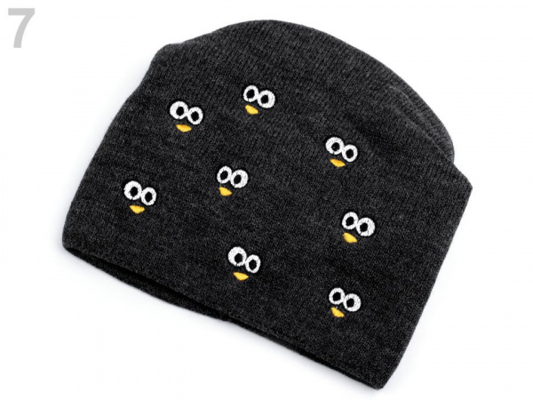 Dětská zimní čepice s výšivkou očí, svěšená