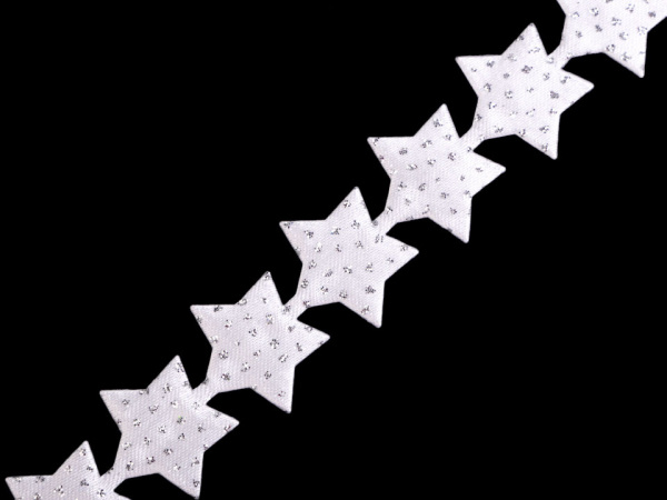 Saténový prýmek šíře 19 mm hvězda s glitry