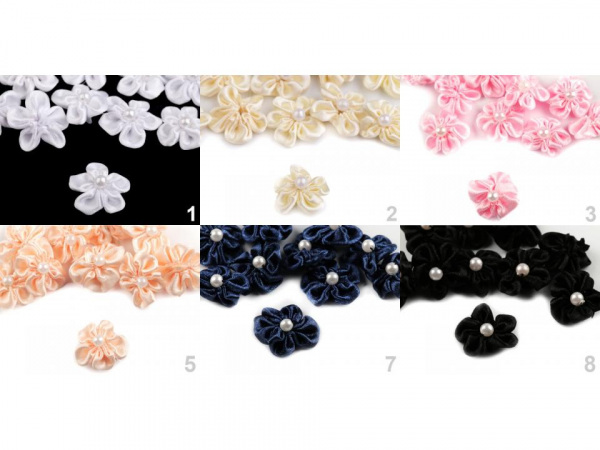 Saténový květ Ø25 mm s perlou