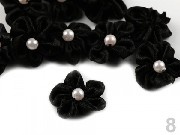 Saténový květ Ø25 mm s perlou