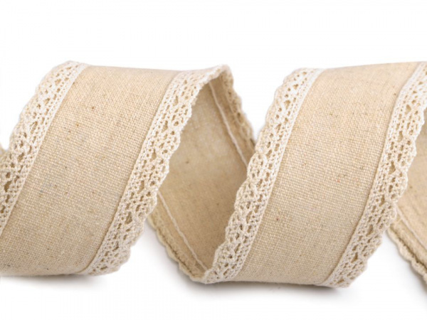 Bavlněná stuha s krajkou a drátem šíře 50 mm