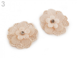 Textilní květ 3D Ø45 mm s kamínkem