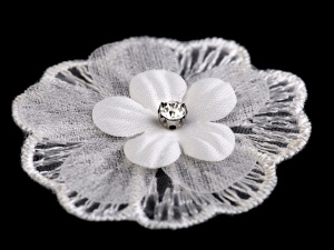 Textilní květ 3D Ø45 mm s kamínkem