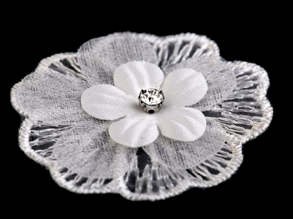 Textilní květ 3D Ø45 mm s kamínkem