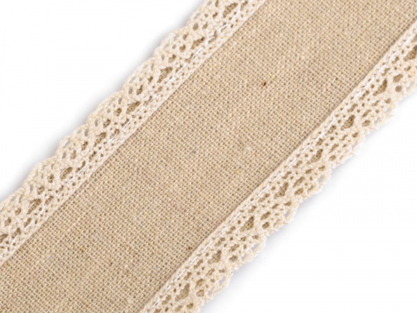Bavlněná stuha s krajkou a drátem šíře 50 mm