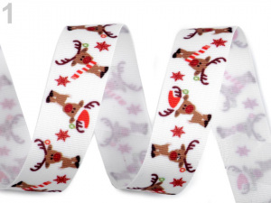 Vánoční rypsová stuha šíře 20 mm sněhulák, sob