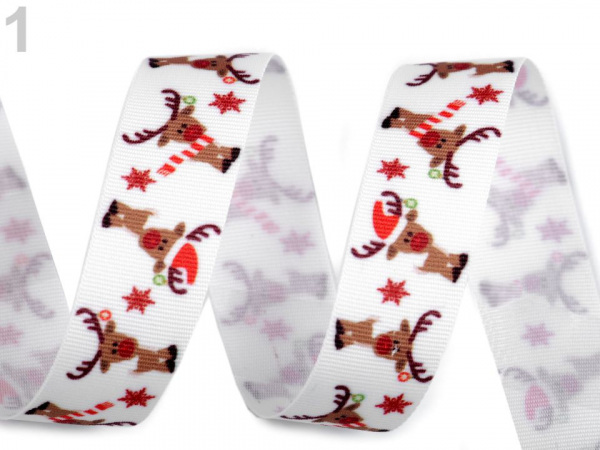 Vánoční rypsová stuha šíře 20 mm sněhulák, sob