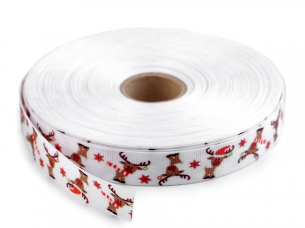 Vánoční rypsová stuha šíře 20 mm sněhulák, sob