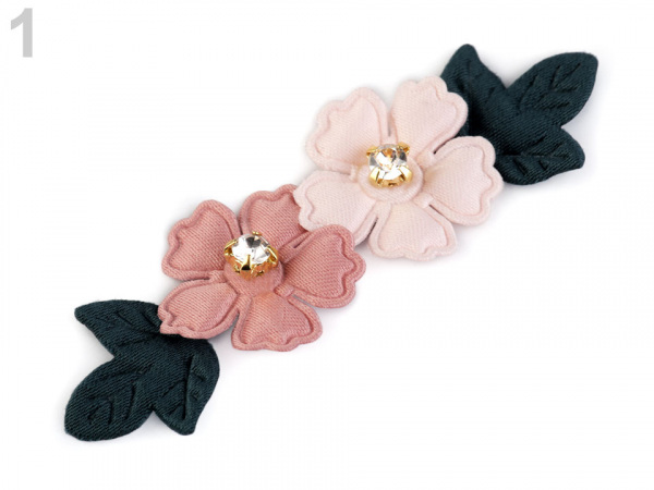 Textilní aplikace / nášivka květy s kamínky