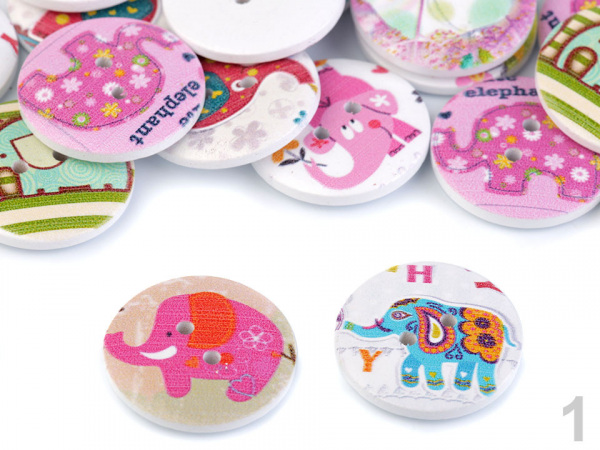 Dřevěný dekorační knoflík slon, ciferník, srdce