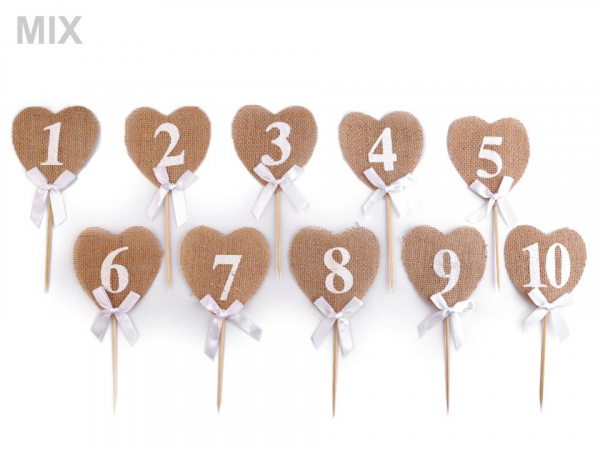 Zápich jutové srdce s čísly / k narozeninám