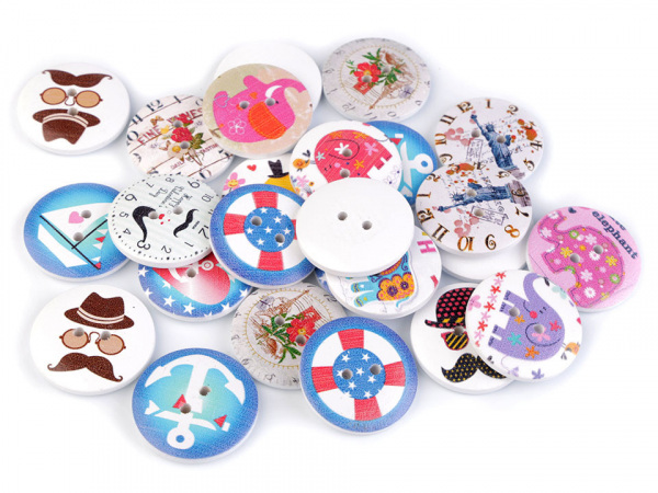 Dřevěný dekorační knoflík slon, ciferník, srdce