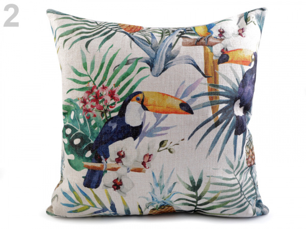 Povlak na polštář plameňák a exotické květy 43x43 cm