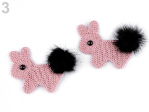 Háčkovaná textilní aplikace / nášivka s bambulkou králík