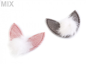 Textilní aplikace / nášivka uši s kožešinovou bambulkou