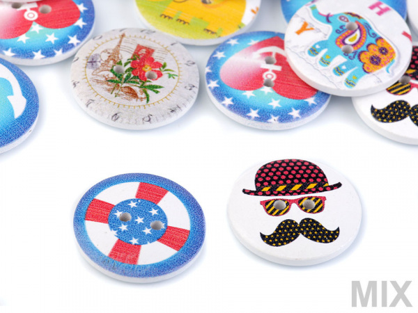 Dřevěný dekorační knoflík slon, ciferník, srdce