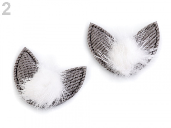 Textilní aplikace / nášivka uši s kožešinovou bambulkou