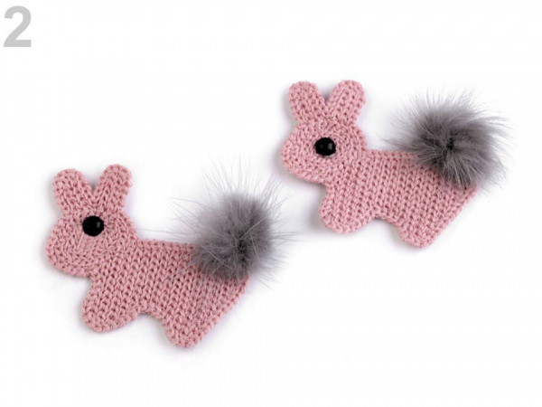 Háčkovaná textilní aplikace / nášivka s bambulkou králík