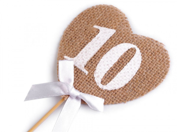 Zápich jutové srdce s čísly / k narozeninám