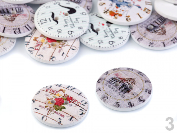 Dřevěný dekorační knoflík slon, ciferník, srdce