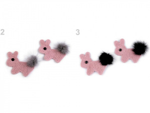 Háčkovaná textilní aplikace / nášivka s bambulkou králík