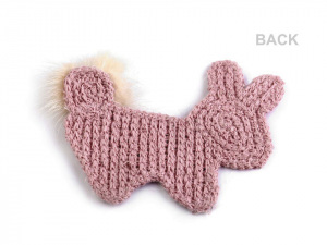 Háčkovaná textilní aplikace / nášivka s bambulkou králík