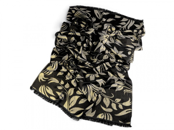 Šála s lurexem se vzorem listů 70x175 cm