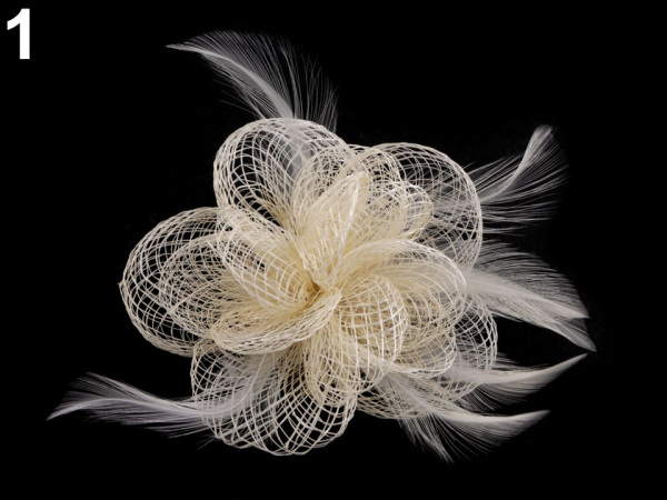 Brož / ozdoba do vlasů květ s peřím