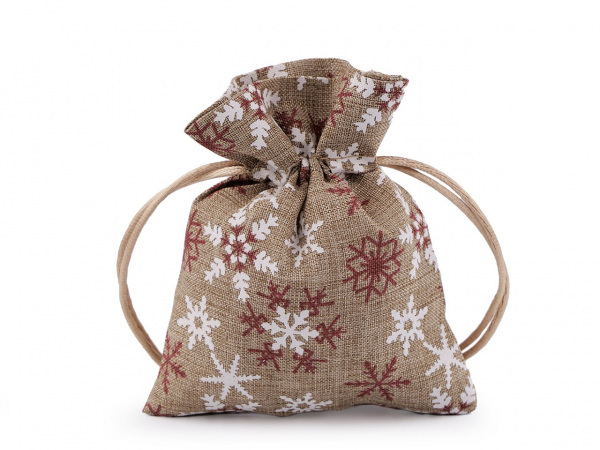 Vánoční dárkový pytlík vločky 10x13 cm imitace juty