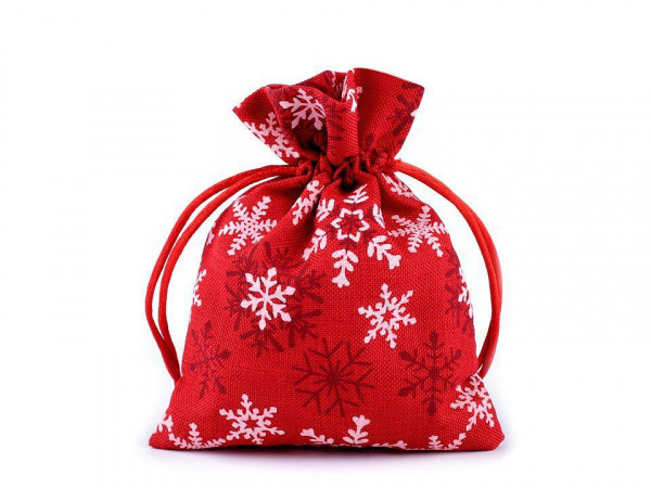 Vánoční dárkový pytlík vločky 10x13 cm imitace juty