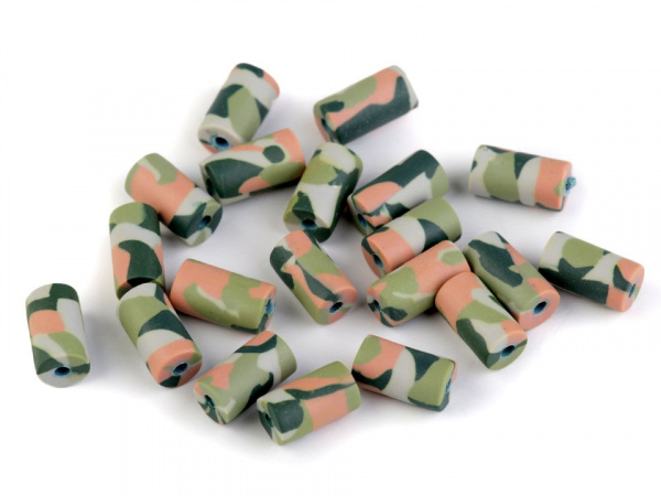 Fimo korálky army váleček 6x11 mm