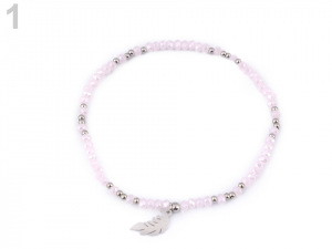 Náramek s broušenými korálky z nerezové oceli - peříčko