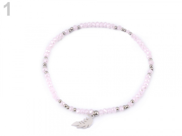 Náramek s broušenými korálky z nerezové oceli - peříčko