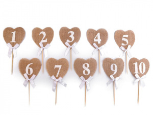 Zápich jutové srdce s čísly / k narozeninám