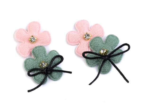 Textilní aplikace květy s kamínky